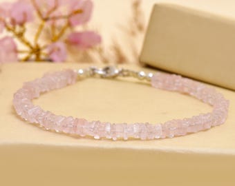 Handmade Rose Quartz Heishi Bracelet – Minimalist Pink Gemstone Jewelry