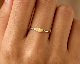 Minimalist Engraved Initial Ring • Initial Signet Ring • 14k Gold Signet Ring • Stacking Ring • Letter Ring • Dainty Ring • Bridesmaid Gift