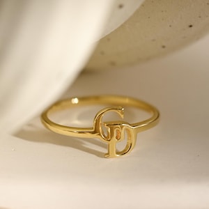 Doppelter Initialenring • Benutzerdefinierter Buchstabenring • 14K Gold Dünner Ring • Initialenring für Paare • Stapelbare gravierte Ringe •Geschenk für sie•Versprechensring