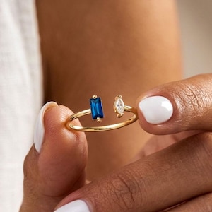 Custom Adjustable Birthstone Ring • Double Birthstones Open Ring • Personalized Two Stone Ring•Mother's Ring•Birthstone Jewelry•Couples Gift
