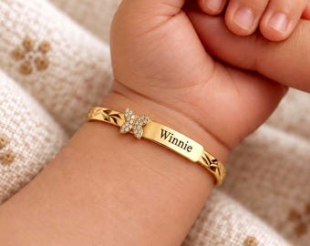 Child's Engraved Bracelet,Adjustable Gold Baby Bangle,Butterfly Christening Gift,Baby Bangle,Newborn Gift, Baptism Gift,Silver Baby Bracelet