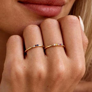 Personalized Sterling Silver Birthstone Ring • Family Birthstone Ring • Dainty Gold Ring • Birthstone Jewelry • Mother Jewelry•Birthday Gift