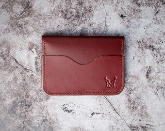 Portafoglio classico a due ante in pelle pieno fiore cucito a mano color marrone espresso / Markore Ravi Slip