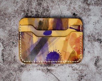 Custodia per carte minimalista unica, dipinta e cucita a mano / Markore Niva Chaos