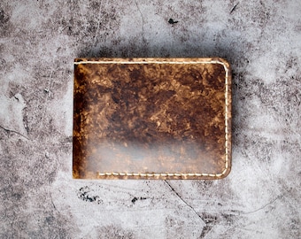 Portafoglio bifold in pelle pieno fiore dipinta a mano, conciata al vegetale, interno a contrasto / Markore Summer Harvest