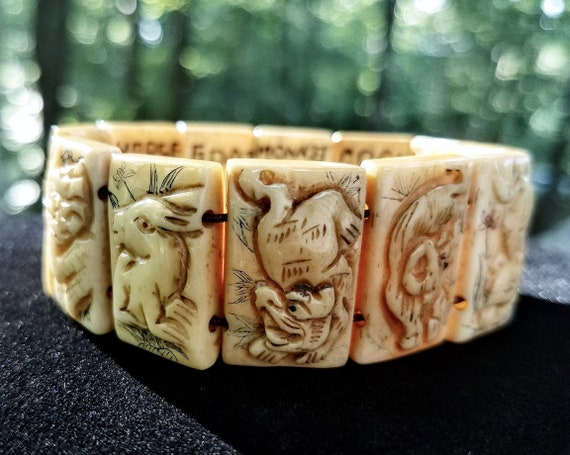 Rare Vintage Carved Bone 12 Tile Chinese Zodiac B… - image 1