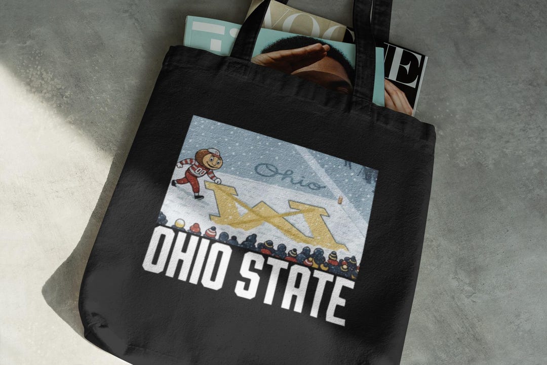 Brutus Crossing Out M Tote Bag | Black Canvas Ohio Football Bag