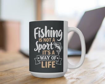 Keramische mok, grijs en wit vissen citaat beker, grappig cadeau visser, mok vissen minnaar, koffiekopje visser, cadeau idee visser