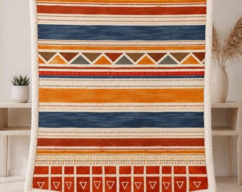 Gemütliche Fleece Sherpa-Decke mit Aztekenstreifen für Wohnzimmer