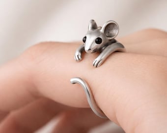 Anello minimalista a forma di topo in argento, regalo di gioielli con animali