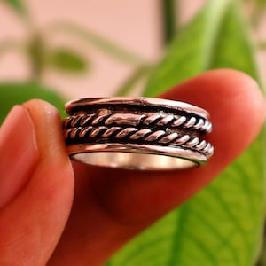 Geflochtener Spinner Ring aus Sterling silber, Anti Stress Ring, oxidierte Oberfläche, Unisex Statement Schmuck, in Geschenk box