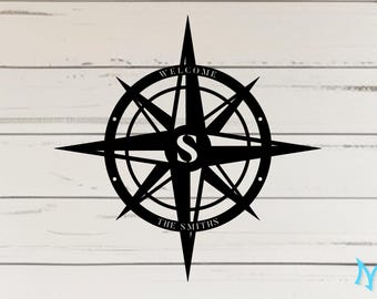 Personalized Compass Rose Metal Sign Nautical Coastal Wall Decor