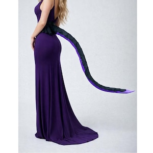 Disfraz de cola de dragón, cola de fantasía morada y negra, accesorio de cosplay, disfraz de cola larga, atuendo de Halloween, cola de lagarto, cola de demonio