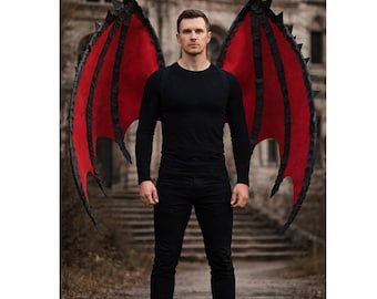 Alas de dragón carmesí para disfraz, alas de cosplay de fantasía oscura, alas de disfraz de demonio, alas de murciélago gótico, alas de diablo grandes, disfraz para festivales