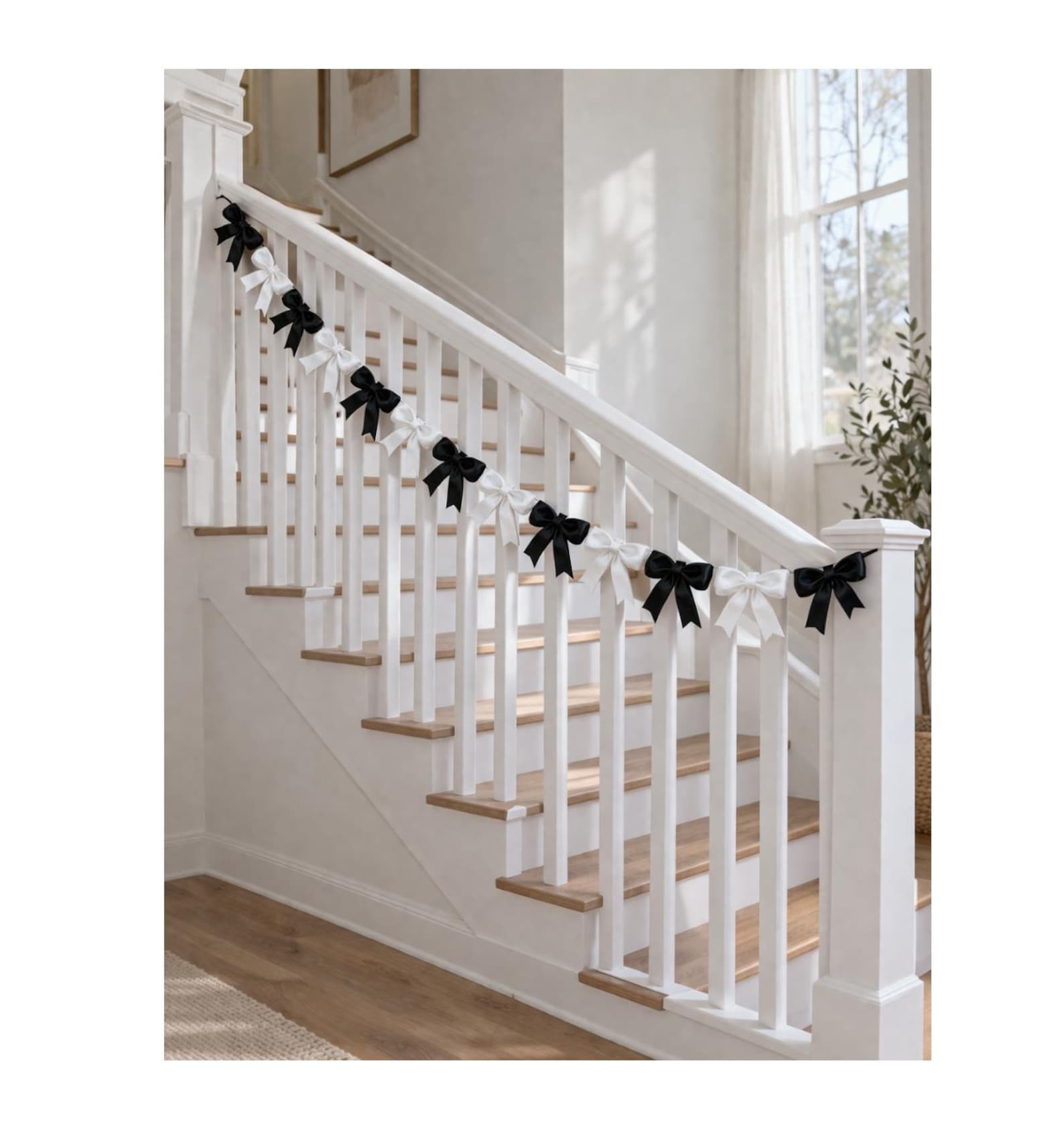 Blackandwhite bow garland decorative ribbon garland Halloween staircase decoration elegant home decor fireplace decoration