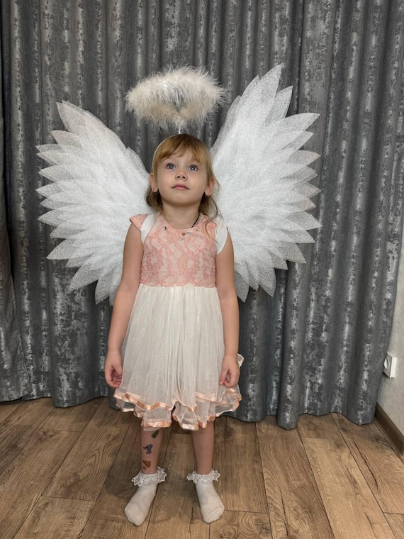 Kids' Angel Wings, White Angel Wings for Kids, Cupid Wings, Christmas Costume, Halloween Costume, Photo Shoot Props. Head Halo