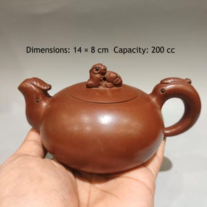 Yixing Zisha Teapot with Lion Knob, Raw Old Purple Clay Gongfu Teapot