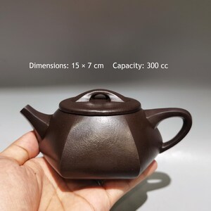 300cc Yixing Dark Clay Hexagonal Shi Piao Zisha Teapot, Faceted Gongfu Pot