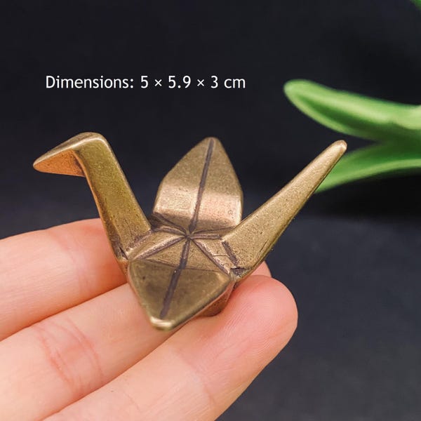 Retro Brass Origami Crane Figurine, Mini Metal Paper Crane Desk Ornament