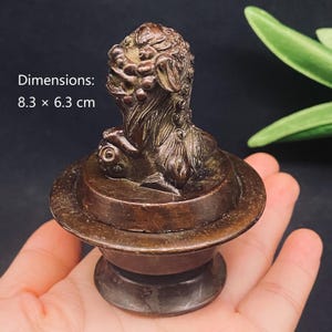 Retro Copper Lion Incense Burner, Mini Foo Dog Censer for Tea Table Decor