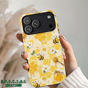 Honey Bee Pattern Phone Case | Bee, Honeycomb, Jar, Flowers, iPhone 17 16 15 14 13 12 11 Pro Max/Samsung S26 S25 S24 S23 S22 Plus