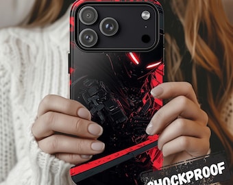 Coque de téléphone Sukajan Warrior | Design double couche, inspiré des animés cyberpunk, iPhone 17, 16, 15, 14, 13, 12 Pro Max / Samsung S26, S25, S24, S23, S22 Plus
