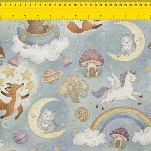 Meterware,Aquarell Fantasie Tiere Himmlische Muster, 147 cm breit