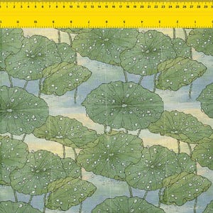 Fabric by the Meter,Lotus Leaves Water Droplets Tranquil Pond Pattern, 147 cm Wide