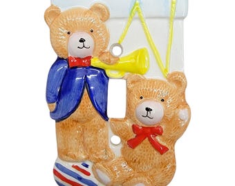 Vintage Takahashi Japan Ceramic Teddy Bear Light Switch Plate Cover 3D Nursery