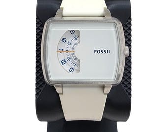 Fossil JR-1287 Men's White Silicone Square Jump Hour Watch Working