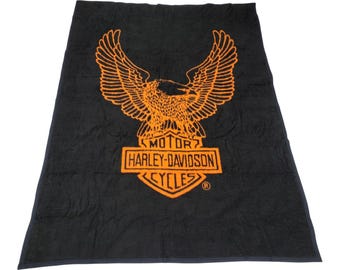 Harley Davidson Eagle Logo Fleece Blanket Biederlack Vintage Made in USA