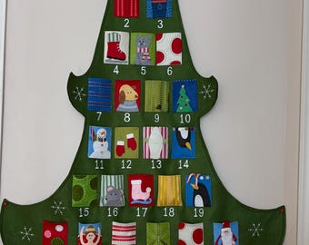 Calendrier de l'Avent de Noël à accrocher au mur | Compte à rebours pour arbre de poche en tissu | Calendrier de l'Avent réutilisable pour les Fêtes | Décoration de Noël pour enfants