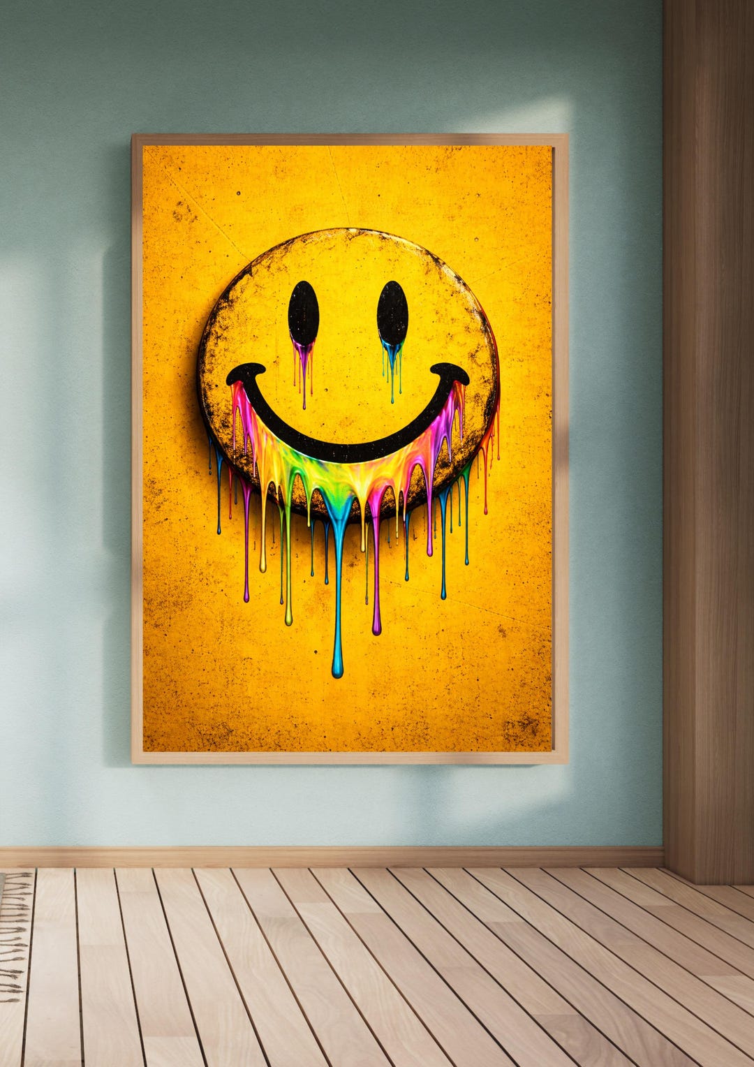 Acid House Drippy Smiley Face Poster, 90s Rave Techno Wall Art - Etsy