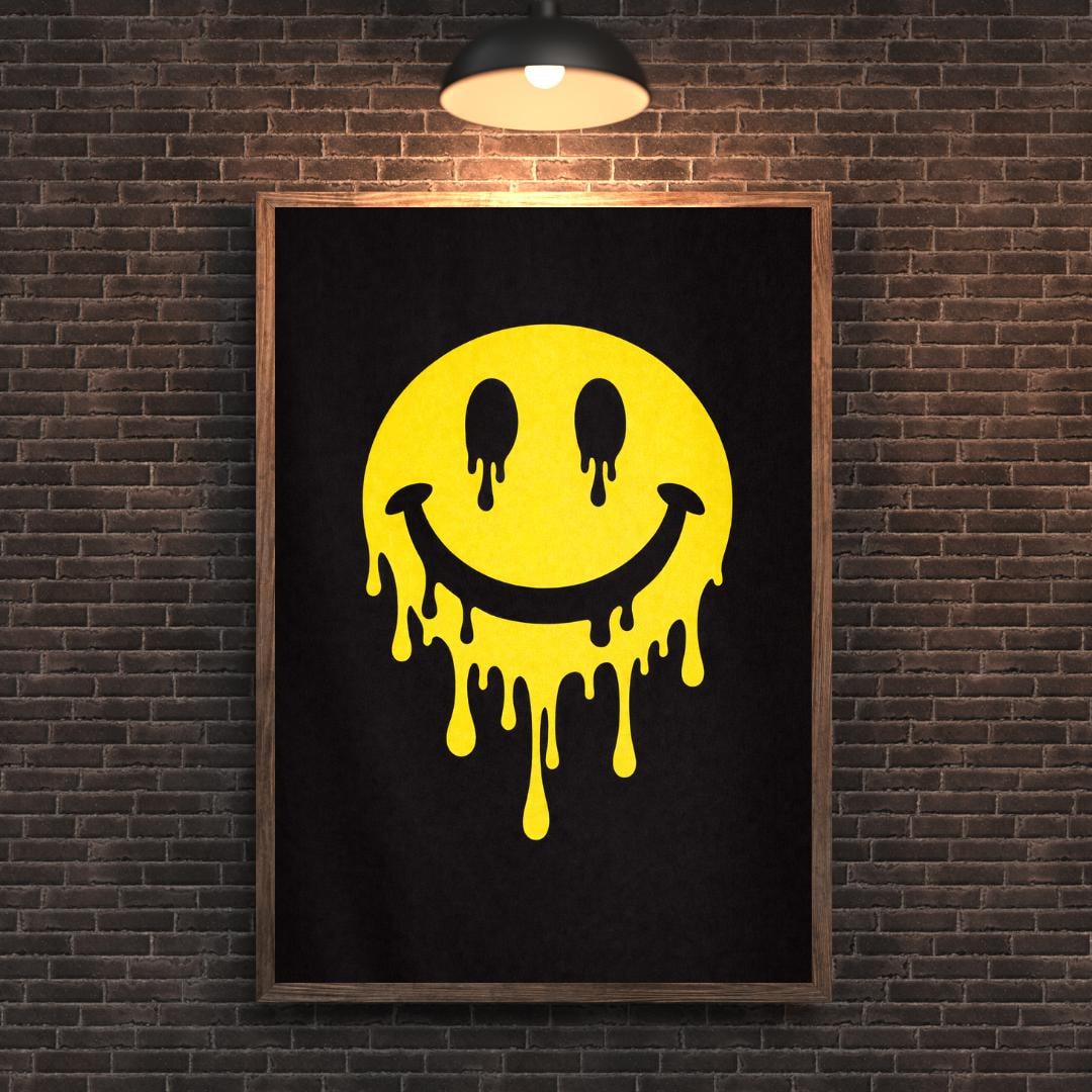 Acid House Drippy Smiley Face Poster, 90s Rave Techno Wall Art - Etsy ...