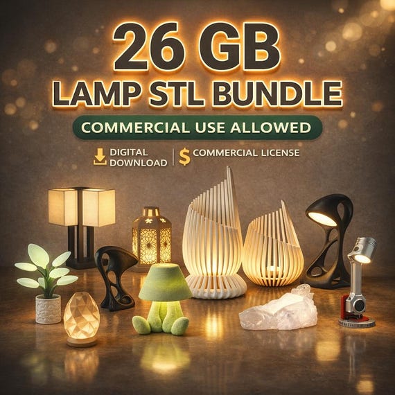 26GB Lamp STL Bundle. Modern Light, Lithophane, Desk Shade. Commercial Use 3D Print