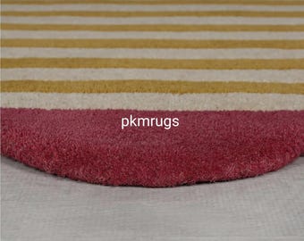 Modern Hand Tufted striped irregular Yellow  and Burgundy Rugs for Living room, Bedroom, sitting area, Kids room Nursery Decor