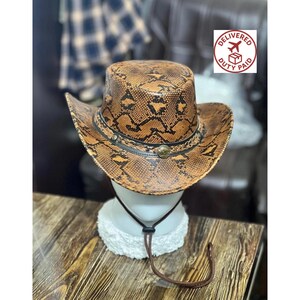 Leren cowboyhoed voor mannen, western outback hoed, hoed met pythonprint, ranchhoed, handgemaakte rodeohoed, cowgirlhoed, cadeau voor mannen