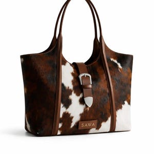 Handmade Hair-On-Hide Cowhide Tote Bag | Leather Handbag