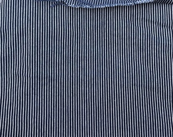 Washed Railroad Denim Stripe fabric Indigo Heavyweight, 34" piece  Classic Railroad Denim, Cotton Blue and White