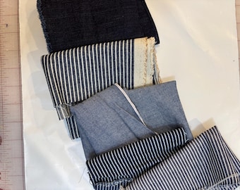 Denim Fabric Scrap Bag, Stripes, engineer, Railroad, Solid, Yarndye, 5 oz