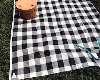 Picnic Blanket Water Resistant Black and White Check