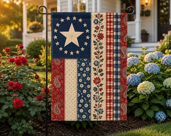 Vaterländische Patchwork-Amerikanische Garten-Flagge, Weinlese-Quiltart-USA-Veranda-Dekor, rustikale Bauernhausfahne