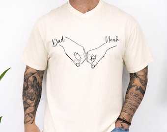 Comfort Colors® Custom Father's Day Fist Bump Line Art, Personalized Dad and Kids Names Shirt Design, Minimalist Family Hands Drawing