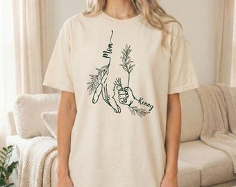 Personalized Mom Hands Shirt, Custom Family Names, Garment-Dyed Cotton Tee