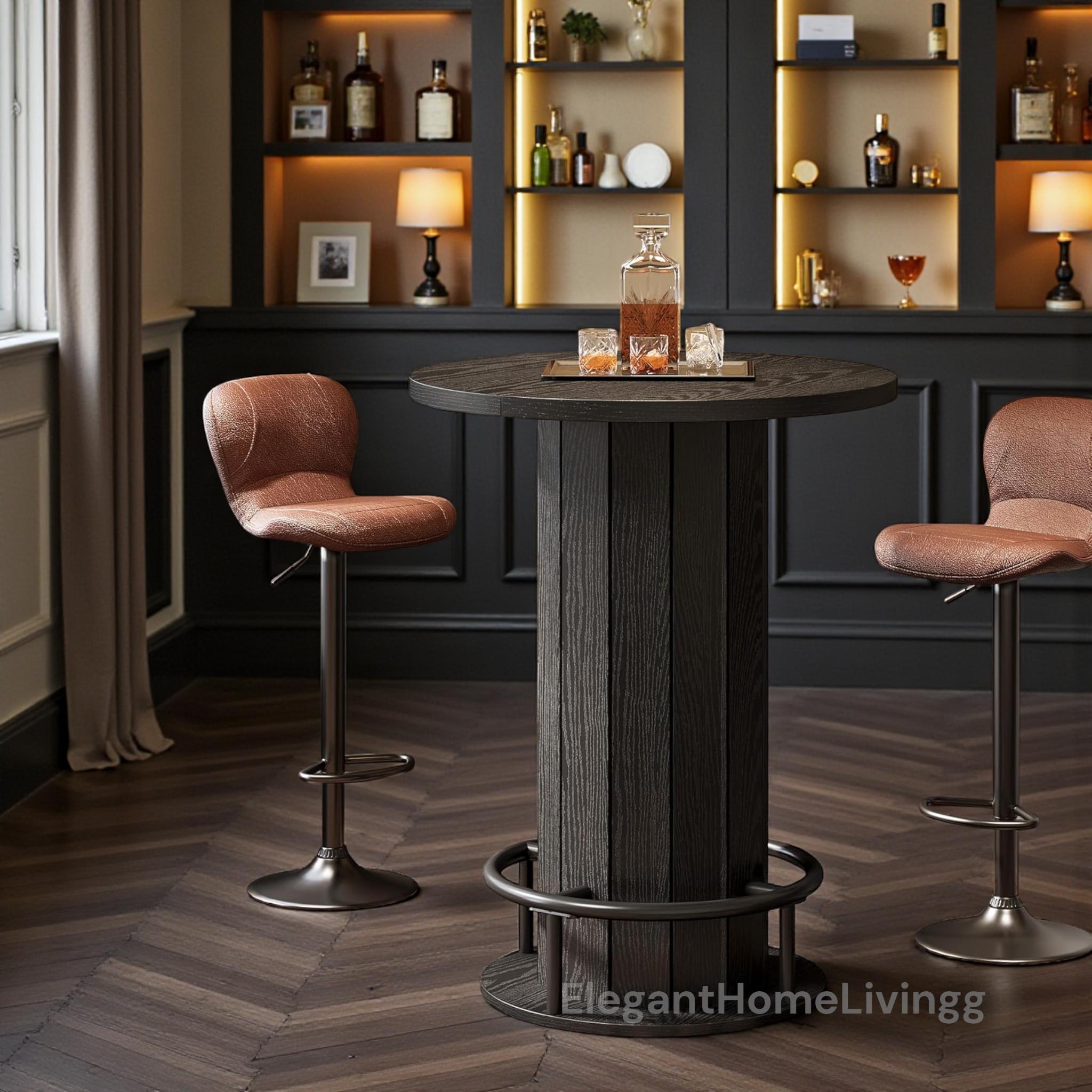 Round Bar Table, Wood Bistro Pub Table With Footrest - Etsy