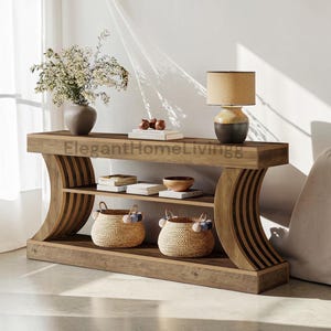 Farmhouse Console Table, 70 Inch Entryway Storage, 3 Tier Wooden Hallway Table