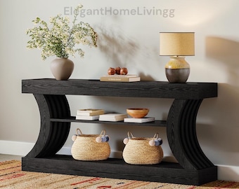 Farmhouse Console Table, 70 Inch Entryway Storage, 3 Tier Wooden Hallway Table