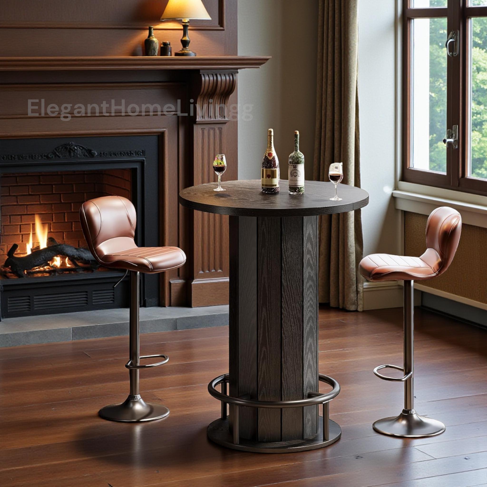 Rounded Table Bar Round Bar Table, Wood Bistro Pub Table With Footrest - Etsy