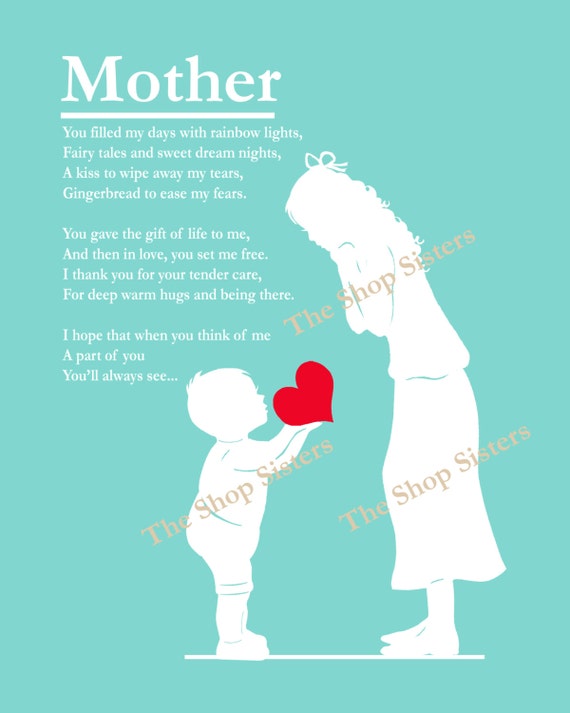 Items similar to Mother and Son Mother's Day Poem Heart Silhouette ...