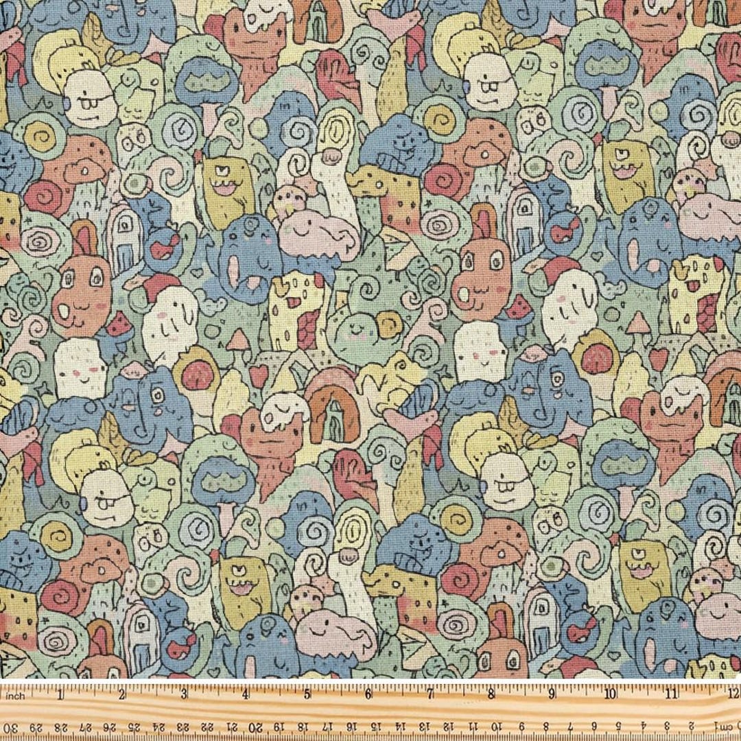 Fabric, Colorful Characters Pattern, Sold by the Yard, Polyester, 58 In ...